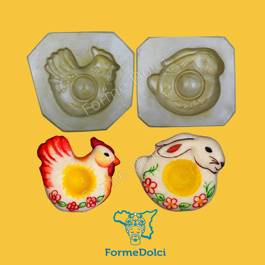 Stampi in gesso - Gallina & coniglio con uovo